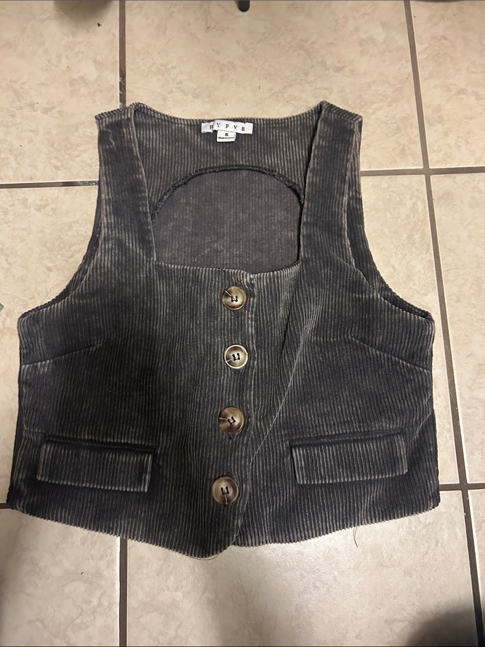 HYFVE Women's Charcoal Corduroy Button Vest